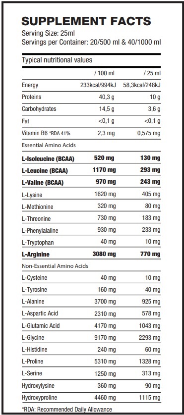 Питательная ценность Amino Liquid Formula от QNT