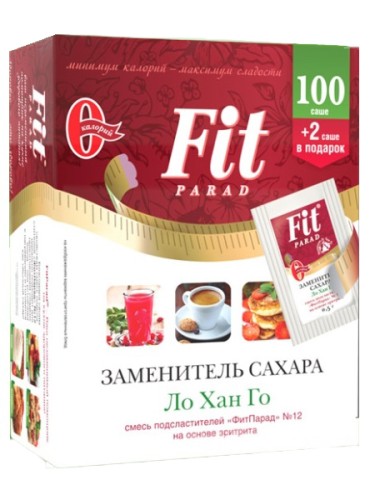 FitParad Заменитель сахара (эритрит+экстракт Ло Хан Го) №12, 100 пакетиков