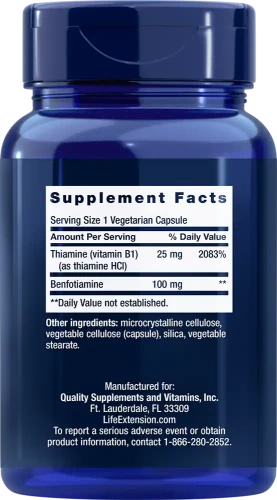 Life Benfotiamine with Thiamine 100mg 120 растительных капсул фото 2