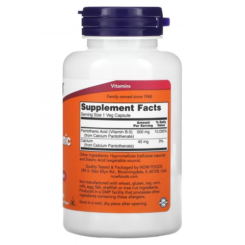 NOW PANTOTHENIC ACID 500mg 100 растительных капсул фото 2