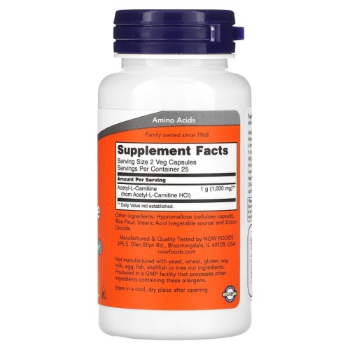 NOW ACETYL L-CARN 500mg 50 капсул фото 2