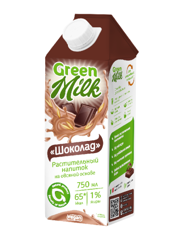 Овсяный безлактозный напиток с шоколадом GreenMilk, 750 мл