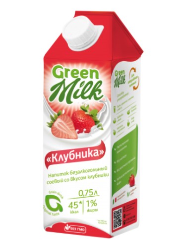 Соевый безлактозный напиток с клубникой GreenMilk, 750 мл