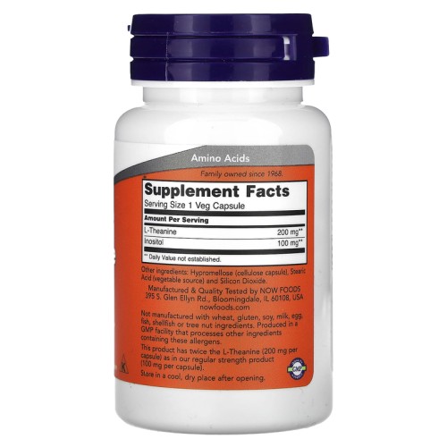 NOW THEANINE 200 MG 60 растительных капсул фото 2