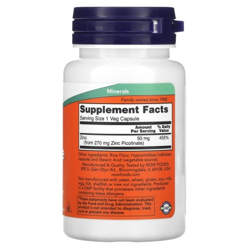 NOW Zinc Picolinate 50 mg 60 капсул фото 2