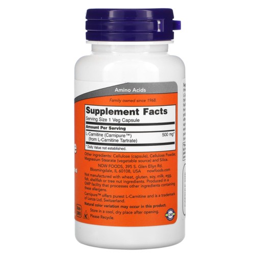 NOW L-Carnitine 500 mg 60 капсул фото 2