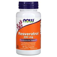 NOW RESVERATROL 200mg 60 растительных капсул