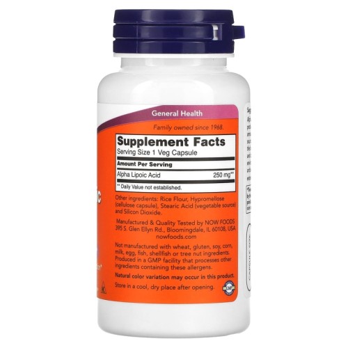 NOW ALPHA LIPOIC ACID 250mg 60 растительных капсул фото 2