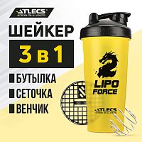 Atlecs Lipo Forсe Шейкер для спортивного питания C01, 600 мл, желтый